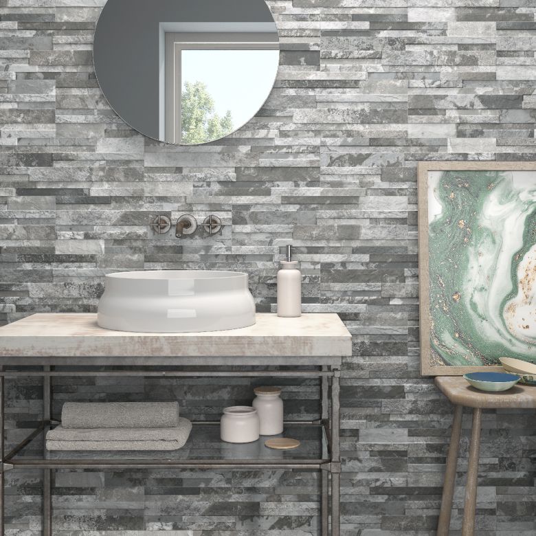 Carrelage effet parement Atlas gris 17x52cm