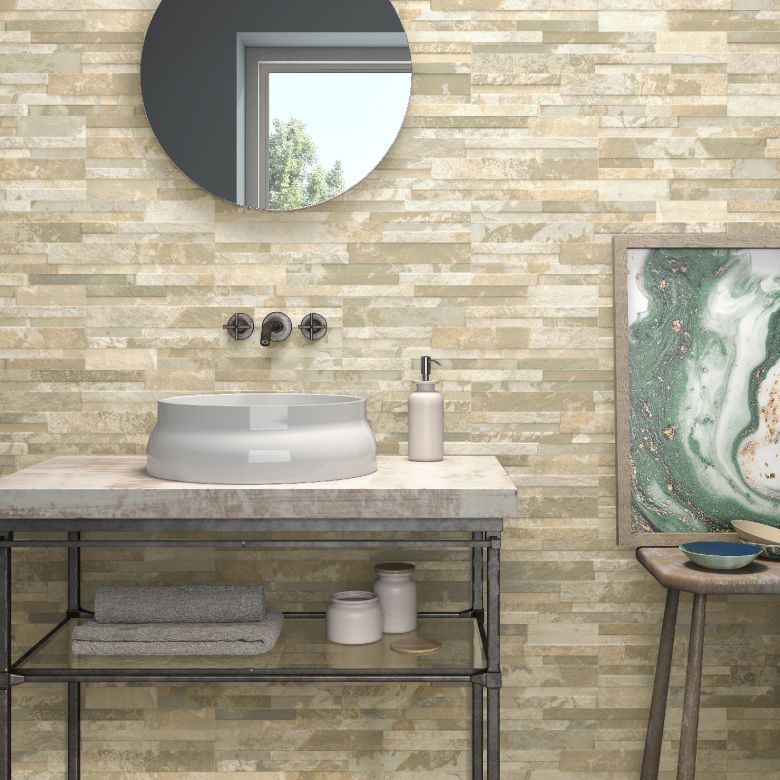 Carrelage effet parement Atlas beige 17x52cm