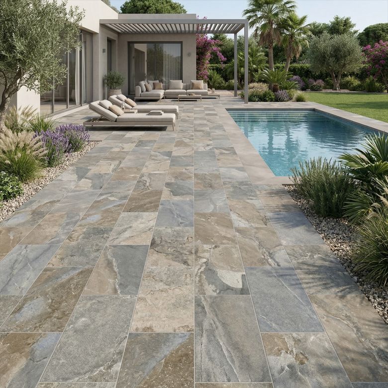 Carrelage sol extérieur effet pierre de bali Krabi terre R11 30x60 cm