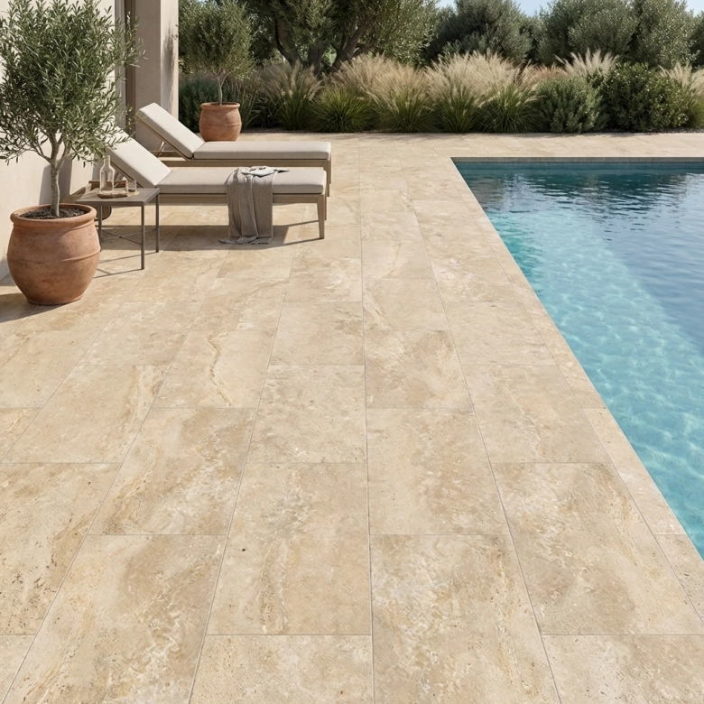 Carrelage sol extérieur effet pierre Praga beige R11 37x75 cm