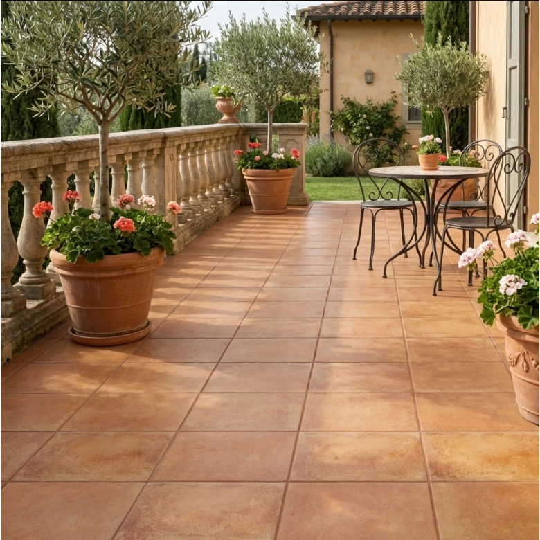 Carrelage sol traditionnel Terracotta naturel 33.5x 33.5 cm
