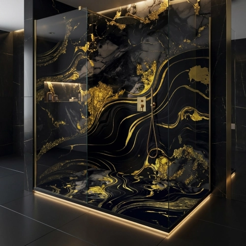 Receveur Marbre Noir Or...