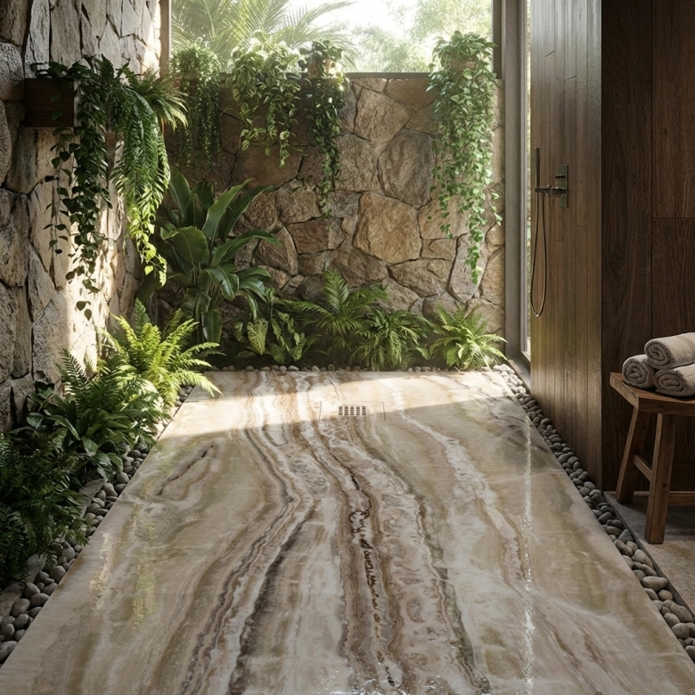 Receveur Travertin Marron lisse antidérapant 