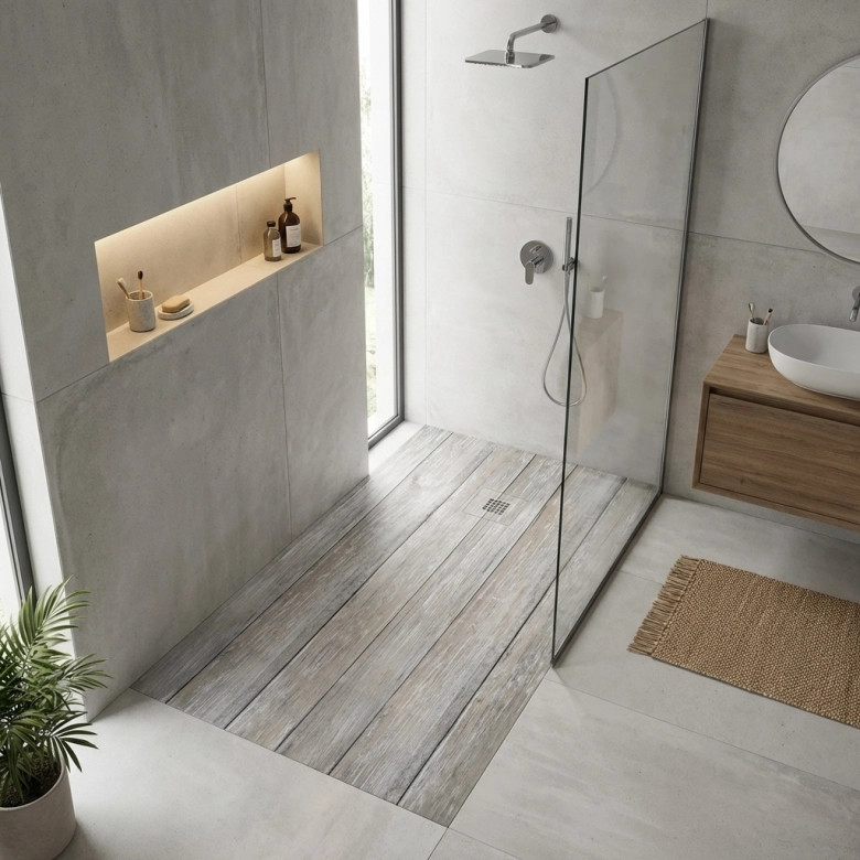 Receveur Bois Blanc Patiné lisse antidérapant 