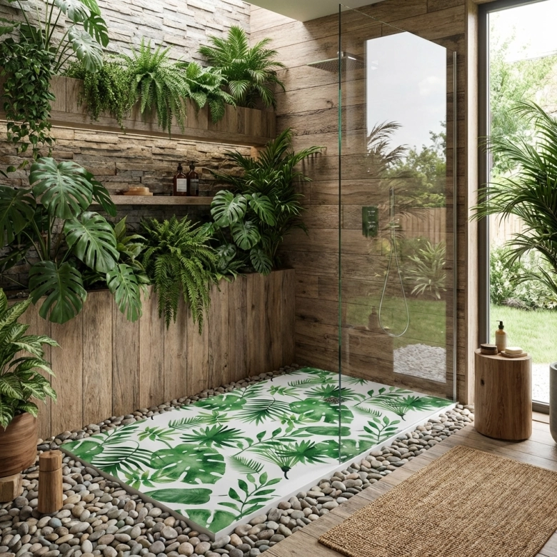 Receveur Feuilles vertes lisse antidérapant 