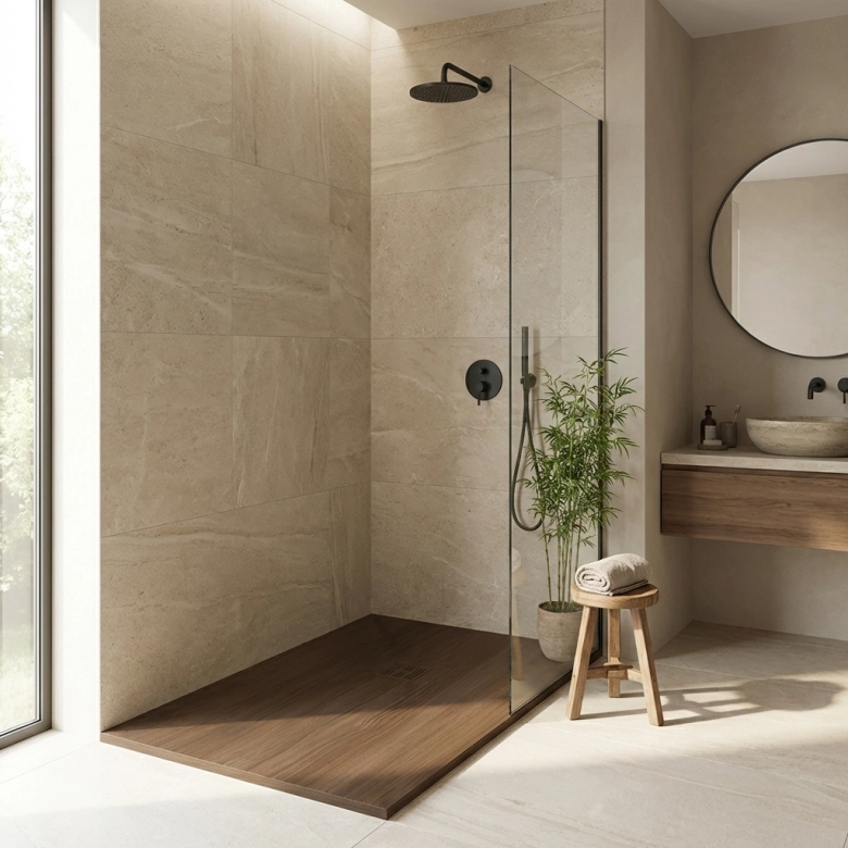 Receveur Bois foncé Ardoise relief antidérapant 