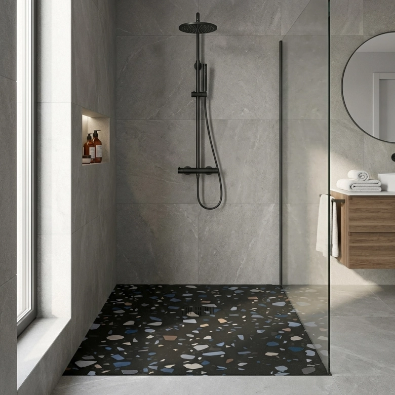 Receveur Terrazzo Anthracite Ardoise relief antidérapant 