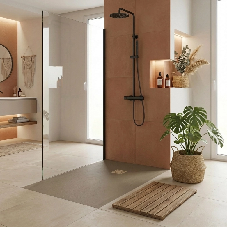 Receveur Costa crème Ardoise relief antidérapant 