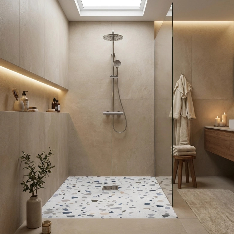 Receveur Terrazzo blanc Ardoise relief antidérapant 
