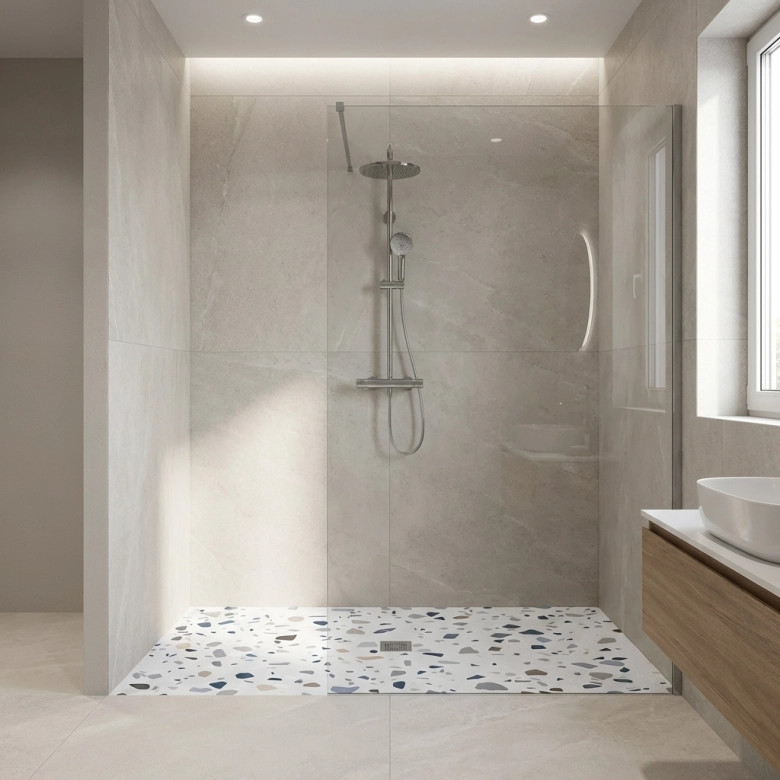 Receveur Terrazzo blanc Ardoise relief antidérapant 