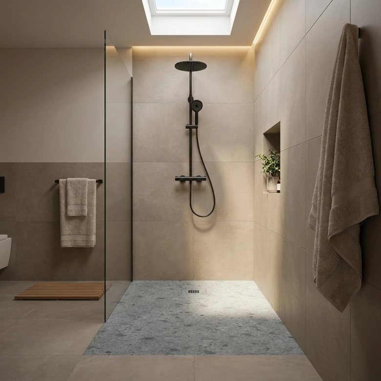 Receveur Terrazzo Cendré lisse antidérapant 