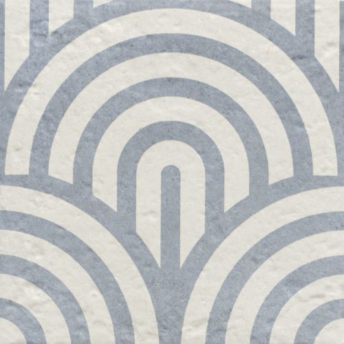 Carrelage sol effet carreaux de ciment Dalí décor bleu arc de cercle 20x20 cm