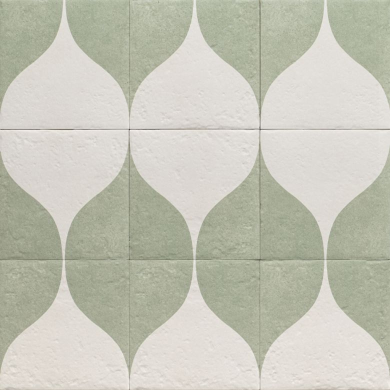 Carrelage sol effet carreaux de ciment Dalí décor vert goutte 20x20 cm