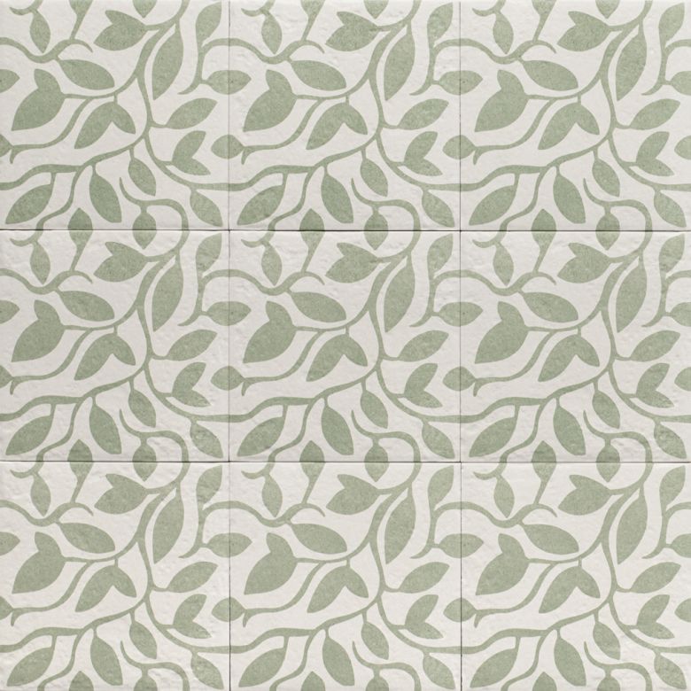 Carrelage sol effet carreaux de ciment Dalí décor vert feuille 20x20 cm
