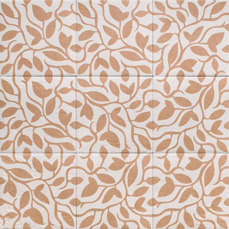 Carrelage sol effet carreaux de ciment Dalí décor terre feuille 20x20 cm