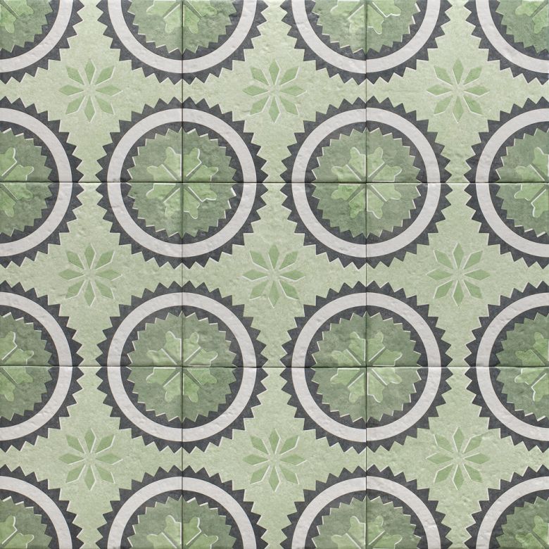  Carrelage sol effet carreaux de ciment Dalí décor vert prairie 20x20 cm