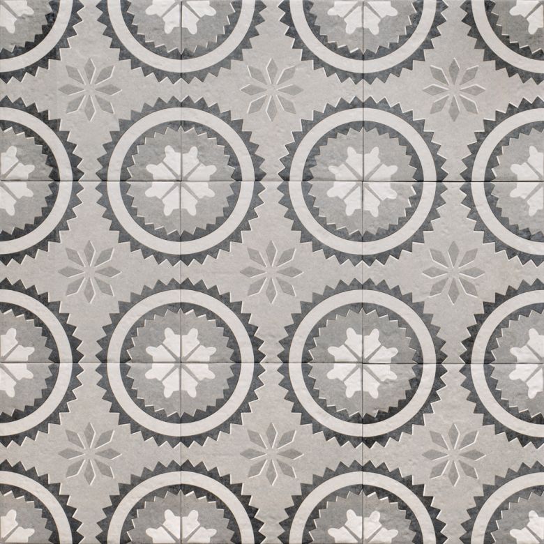 Carrelage sol effet carreaux de ciment Dalí décor grisprairie 20x20 cm