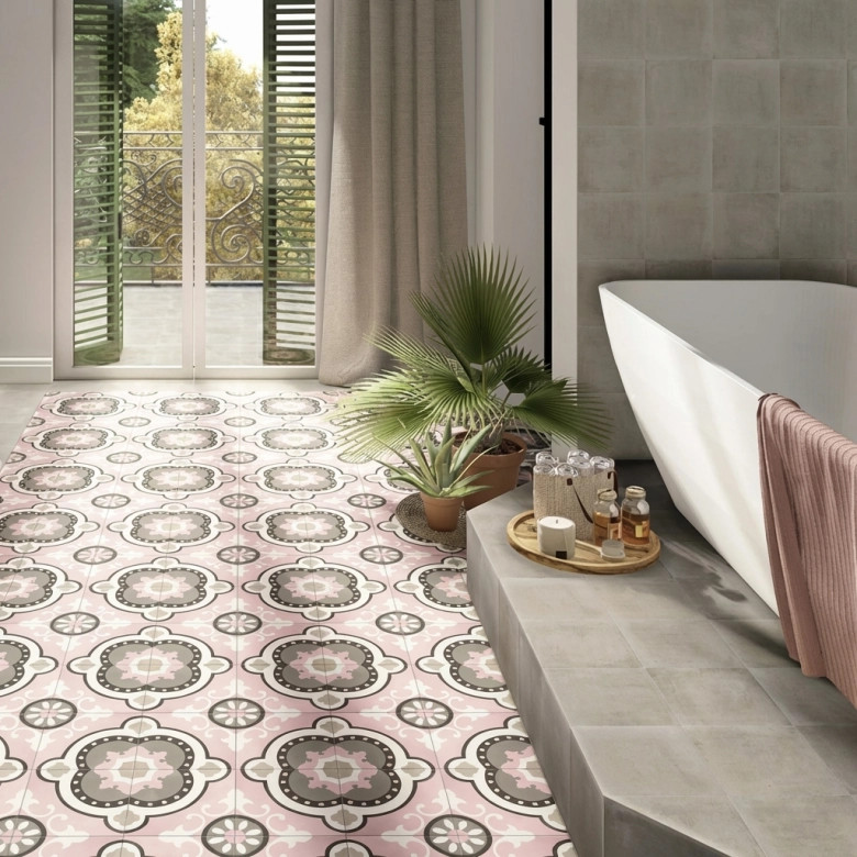 Carrelage sol effet carreaux de ciment Mélancolie Barcelone rose 20x20 cm