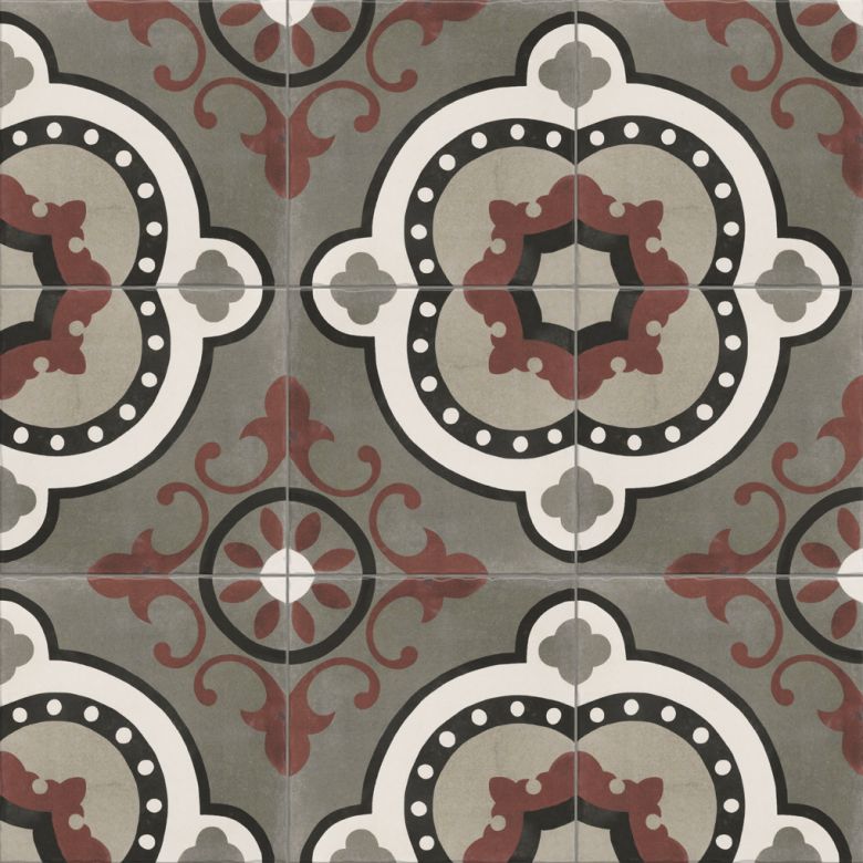 Carrelage sol effet carreaux de ciment Mélancolie Barcelone bordeaux 20x20 cm