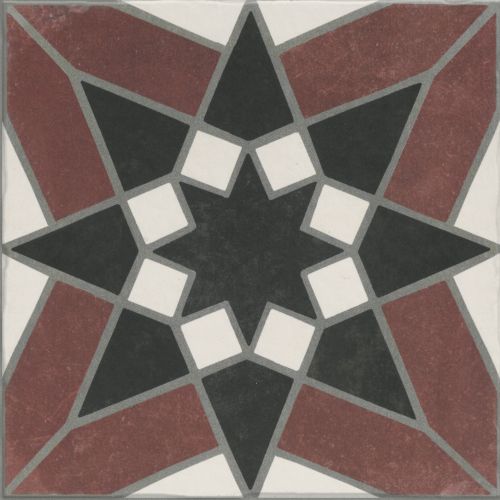 Carrelage sol effet carreaux de ciment Mélancolie Séville bordeaux 20x20 cm