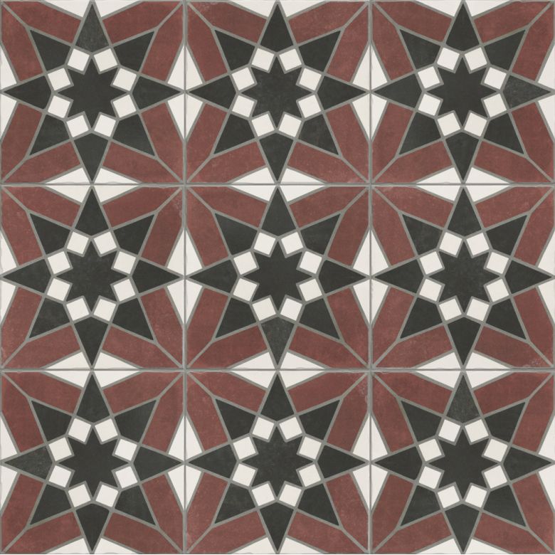 Carrelage sol effet carreaux de ciment Mélancolie Séville bordeaux 20x20 cm