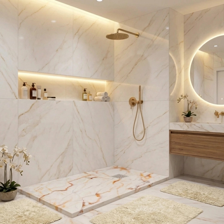 Receveur Marbre crème lisse antidérapant 