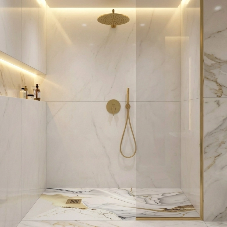 Receveur Marbre Alaska Or lisse antidérapant 