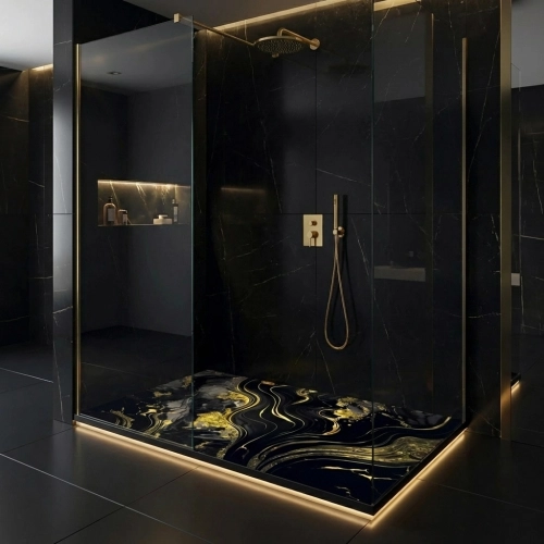 Receveur Marbre Noir Or...