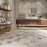 Carrelage sol effet carreaux de ciment Verone décor florale blanc 20x20 cm