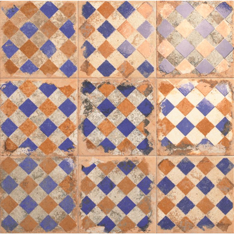 Carrelage sol effet carreaux de ciment Verone décor losange crème 20x20 cm