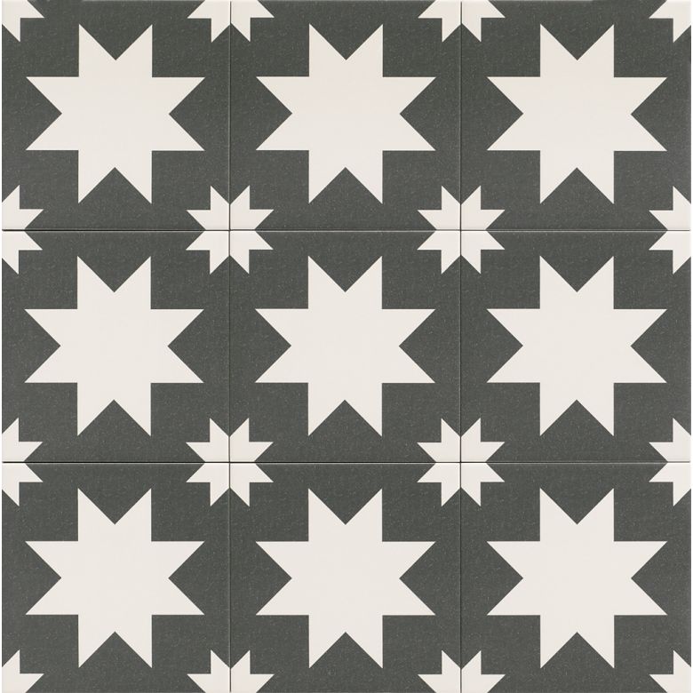 Carrelage sol effet carreaux de ciment Hercule Star black 20x20 cm