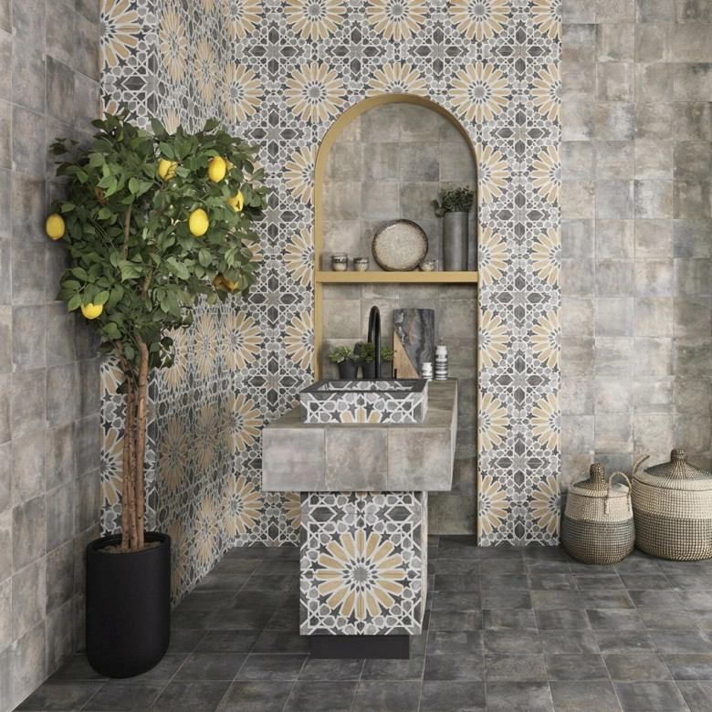 Carrelage sol effet carreaux de ciment Casablanca dark 20x20 cm