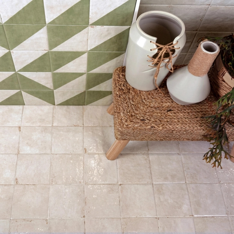Carrelage sol effet carreaux de ciment Mura blanc 15x15 cm