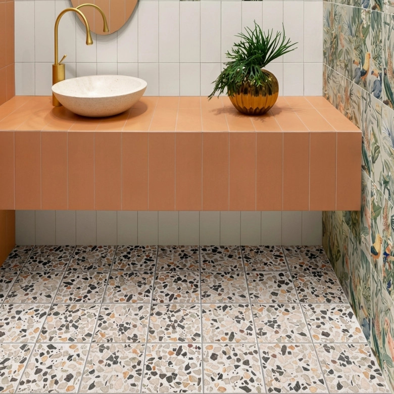 Carrelage sol effet terrazzo Rocca décor blanc 20*20 cm