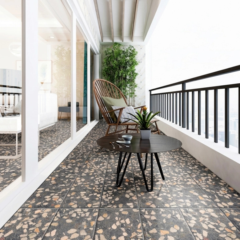 Carrelage sol effet terrazzo Rocca décor noir 20*20 cm