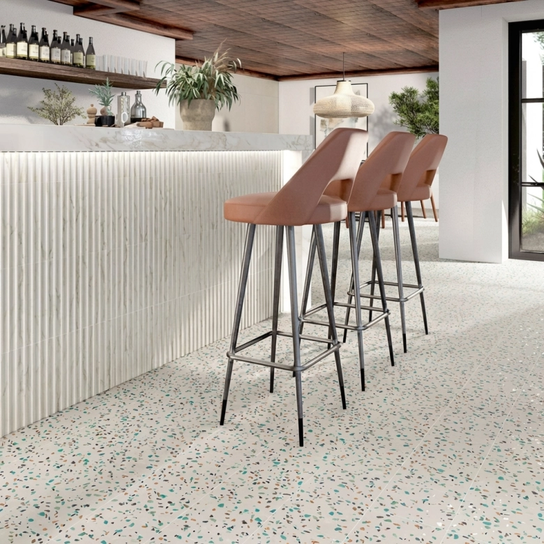 Carrelage sol effet terrazzo Ivrea blanc 20*20 cm