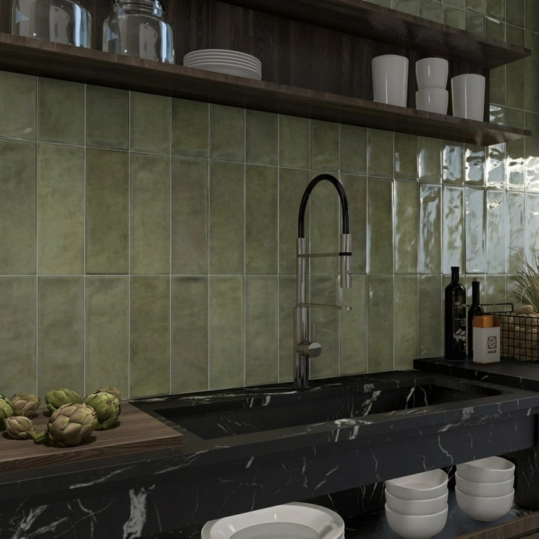Carrelage mur Antica vert 10x30 cm