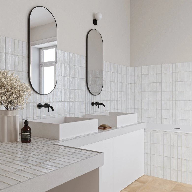  Carrelage mur effet zellige Zahara blanc grisé 32x62,5 cm