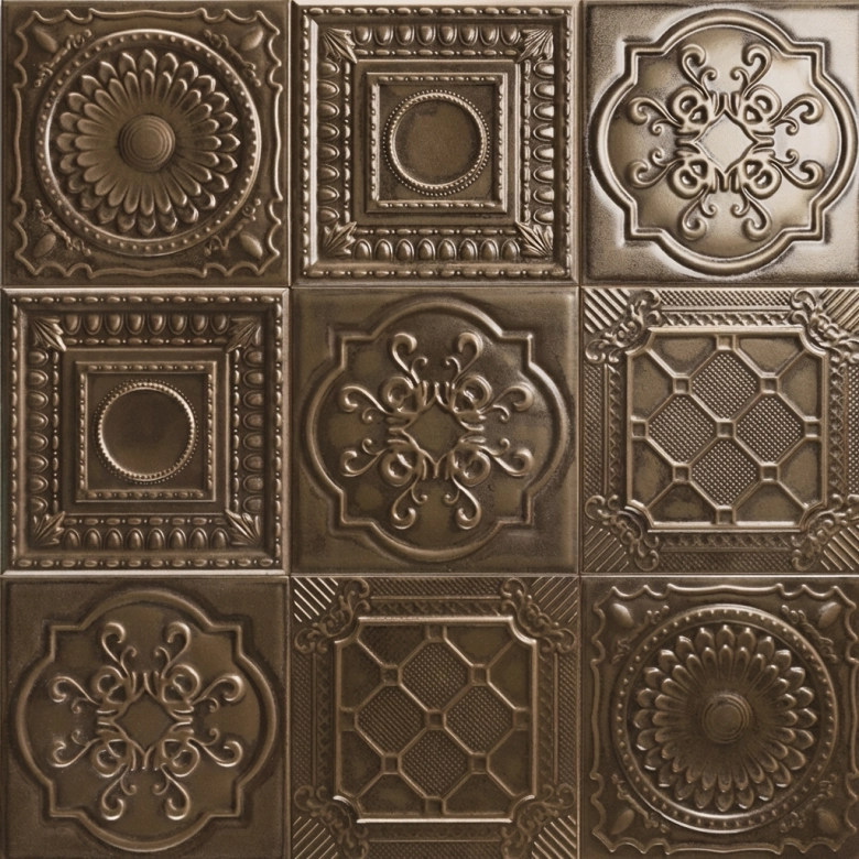 Carrelage sol et mur Shield bronze relief 20x20 cm