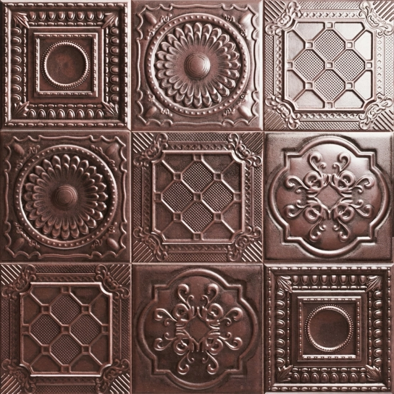 Carrelage sol et mur Shield cuivre relief 20x20 cm