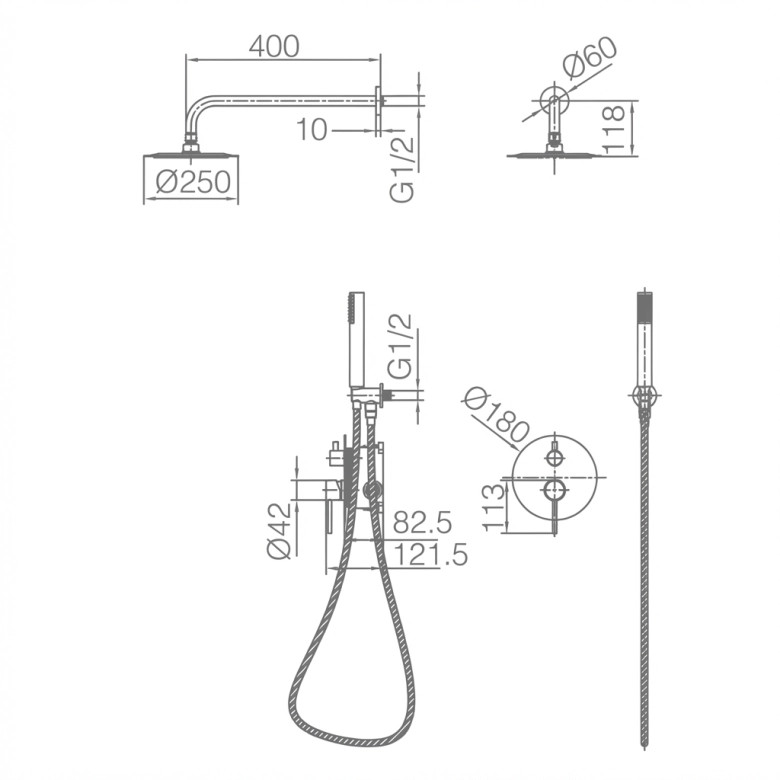Colonne de Douche encastrée Milan Or Rose