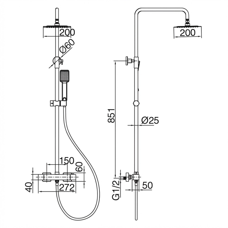Colonne de Douche thermostatique Shark Noir Mat