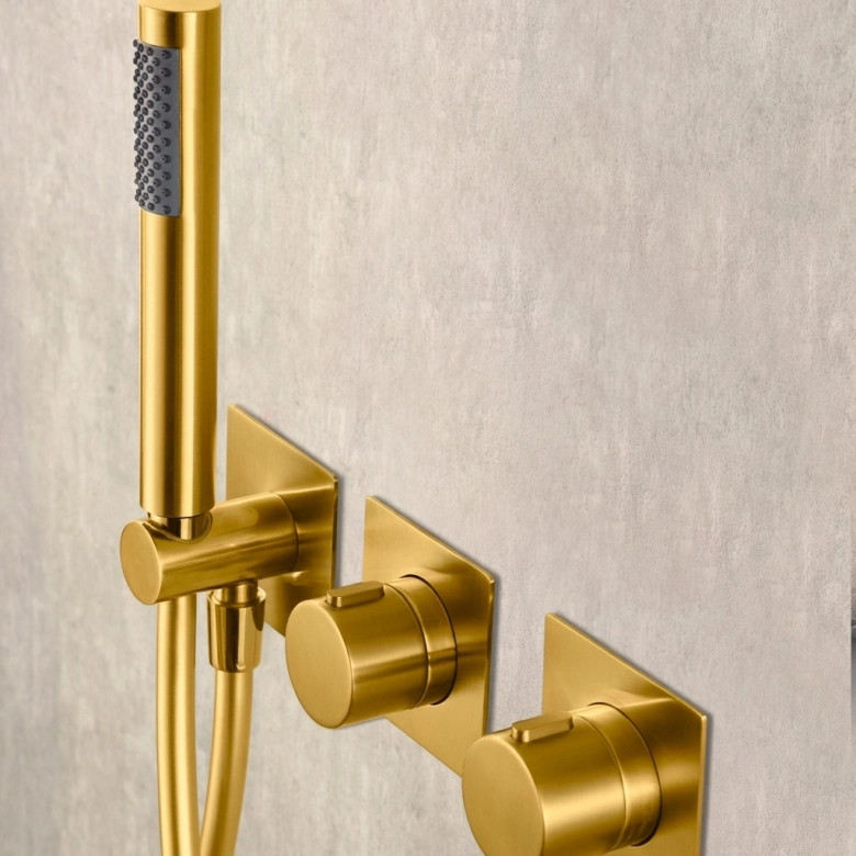 Colonne de Douche encastrée thermostatique Lhassa Or Brossé