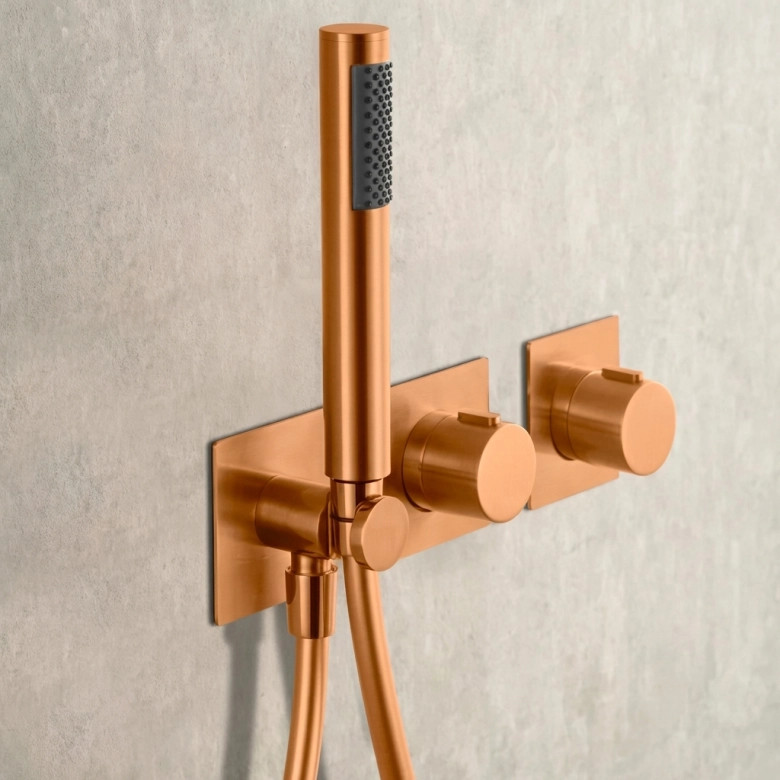 Colonne de Douche encastrée thermostatique Lhassa Or Rose Brossé