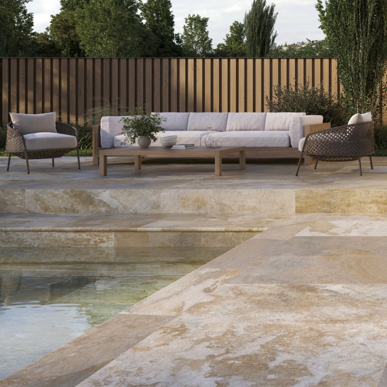 Carrelage sol extérieur effet pierre de bali Krabi beige cendré R11 30x60 cm