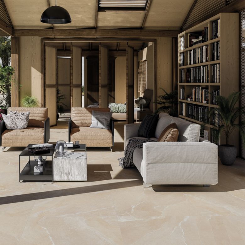 Carrelage sol effet pierre Yaiza beige 60x120 cm