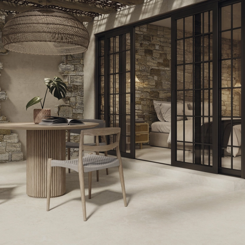 Carrelage sol effet travertin Syros ivoire 120x120 cm