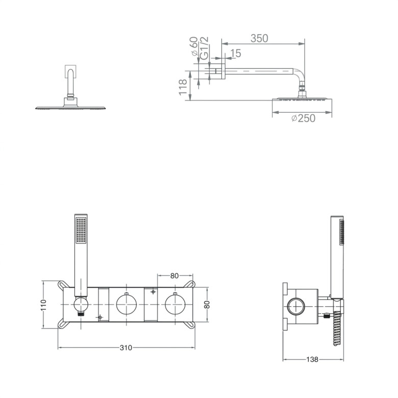 Colonne de Douche encastrée thermostatique Lhassa design chrome