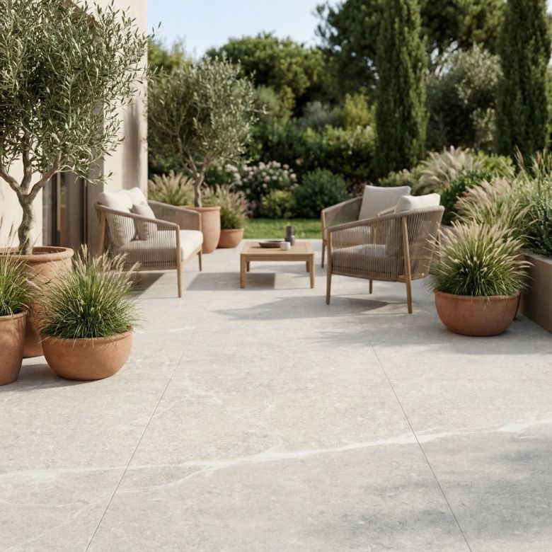 Carrelage sol extérieur effet pierre Yaiza blanc grisé R11 45x45 cm