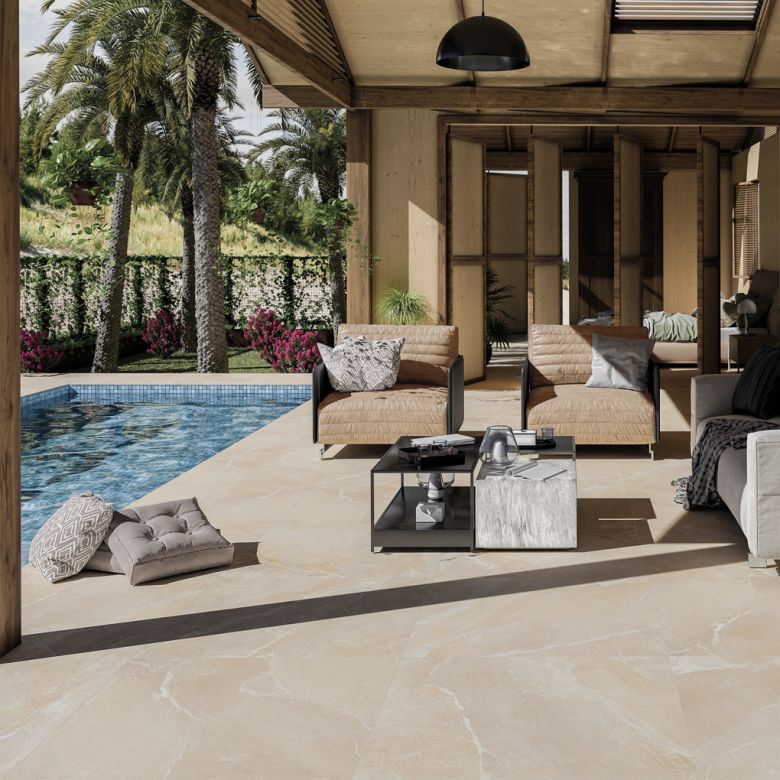 Carrelage sol extérieur effet pierre Yaiza beige R11 60x120 cm